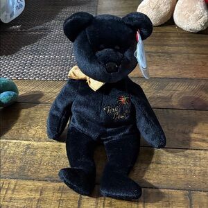 Ty Black Plush Bear with Gold Accents